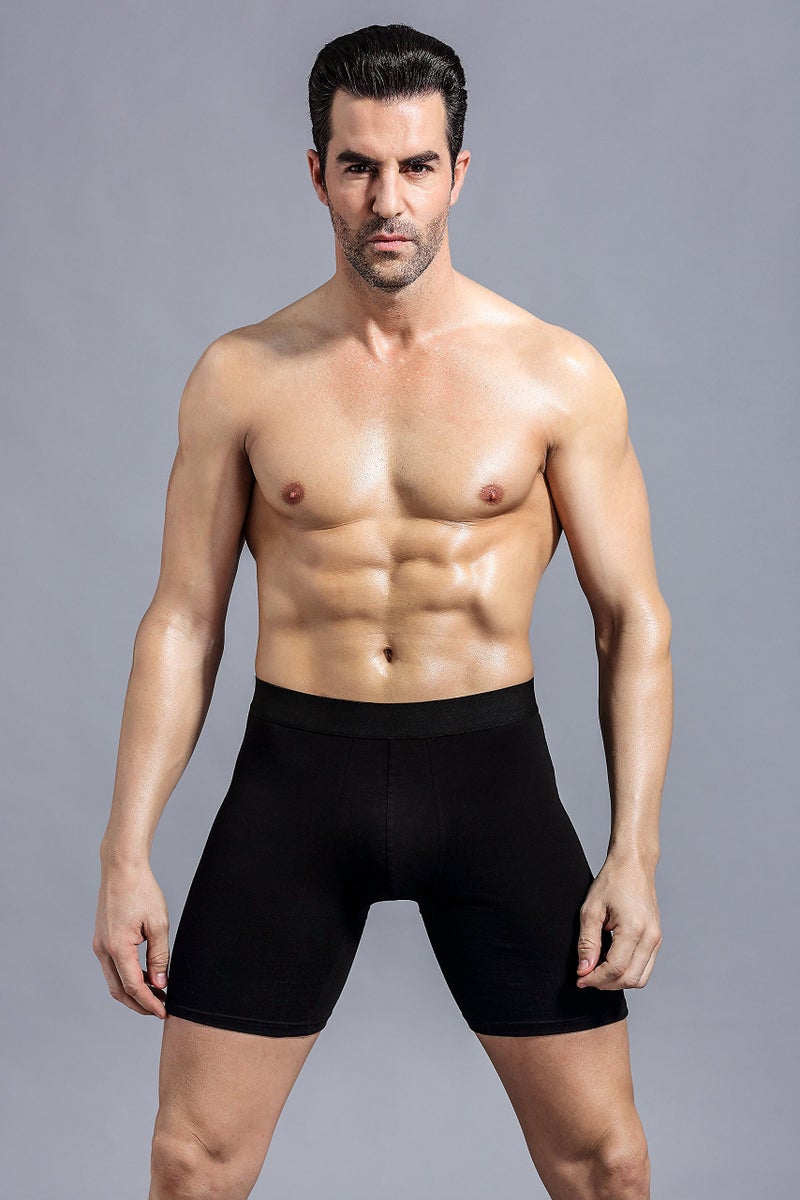 ZLYC Mens Cotton Boxer Brief Long Leg Underwear, 4 Pack, Black, L - Image 5
